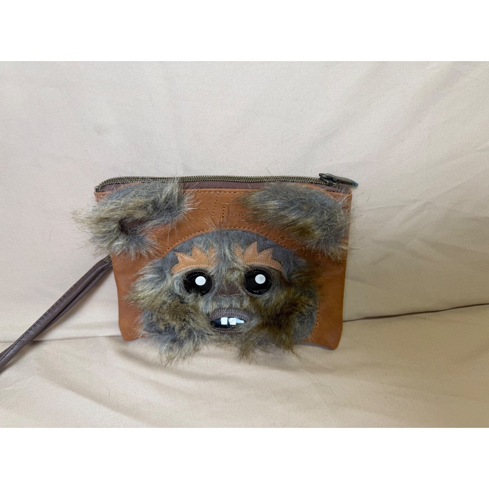Star Wars Wicket Ewok Faux Fur Wristlet Pouch Brown Faux Leather Clutch Bag